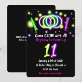 11歳の誕生日パーティーのご招待状 GLOW Lights 招待状 (正面/裏面)