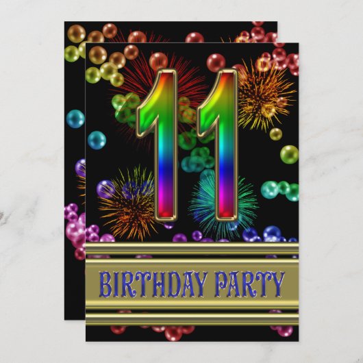 11歳の誕生日パーティーへの招待に泡を付けて 招待状 (正面/裏面)