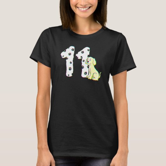 11歳の誕生日パーティーケーキ ラブラドールパピー犬の飼い主 Tシャツ (正面)