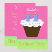 11歳の誕生日パーティー招待状 11本のキャンドル 招待状 (正面/裏面)