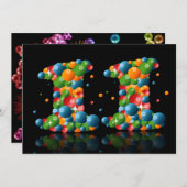 11歳の誕生日パーティー シャボン玉とボールでお祝い 招待状 (正面/裏面)