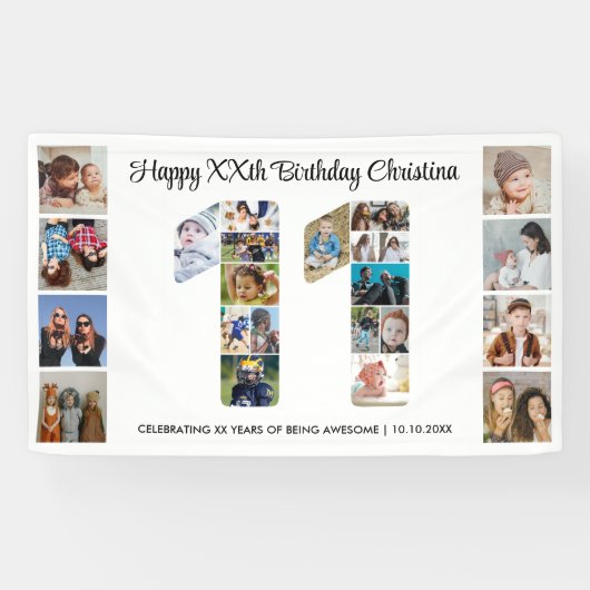 11歳の誕生日パーティー ナンバー11フォトコラージュ 横断幕 (横)