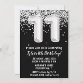 11歳の誕生日パーティー ブラック&ホワイト 招待状 (正面)
