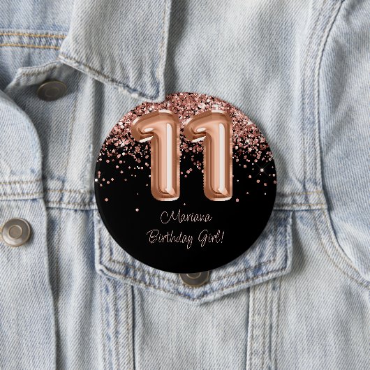 11歳の誕生日パーティー ローズゴールド ブラック 缶バッジ (インサイチュ)