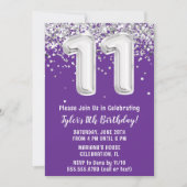 11歳の誕生日パーティー 紫とシルバー 招待状 (正面)