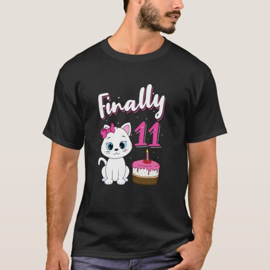 11歳の誕生日パーティー 11歳 猫の飼い主 子猫 ニャー Tシャツ (正面)