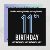 11歳の誕生日パーテモダンィー青と黒のW690 招待状 (正面/裏面)