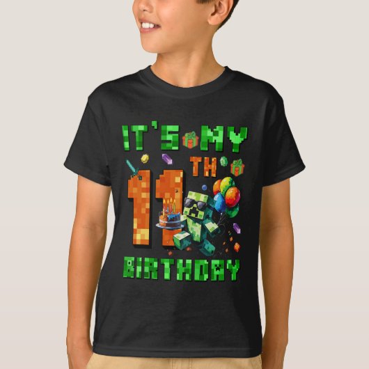 11歳の誕生日ピクセル数字ビデオゲームゲーム Tシャツ (正面)