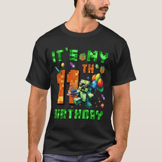11歳の誕生日ピクセル数字ビデオゲーム ゲーム Tシャツ (正面)