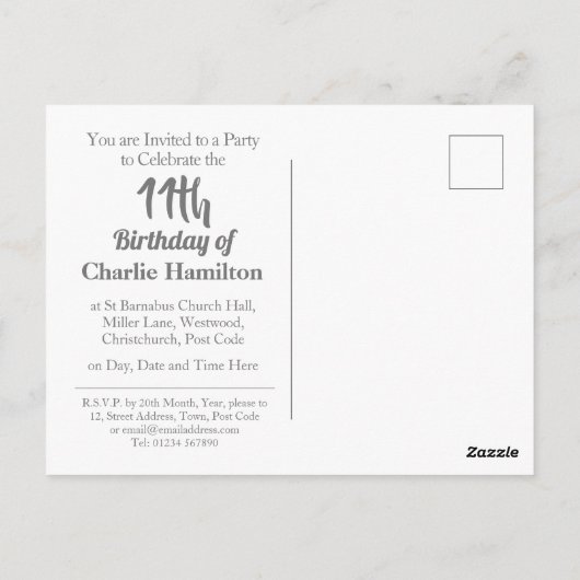 11歳の誕生日写真付きポストカード招待状 ポストカード (裏面)