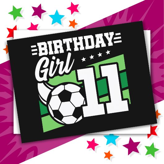 11歳の誕生日少女のためのサッカー誕生日パーティーデザイン ポストカード
