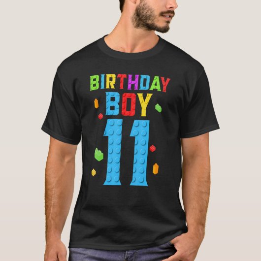 11歳の誕生日少年ブロック建物少年の木 Tシャツ (正面)
