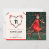 11歳の誕生日招待状のフローラハート 招待状 (正面)