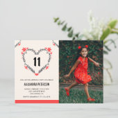 11歳の誕生日招待状のフローラハート 招待状 (スタンド正面)