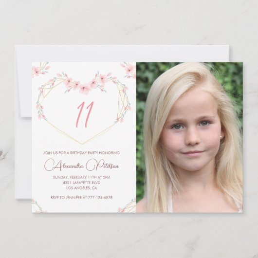 11歳の誕生日招待状ボホフローラ写真 招待状 (正面)