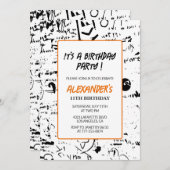 11歳の誕生日招待状ボーイグラフィティ絵を描パーティー 招待状 (正面/裏面)
