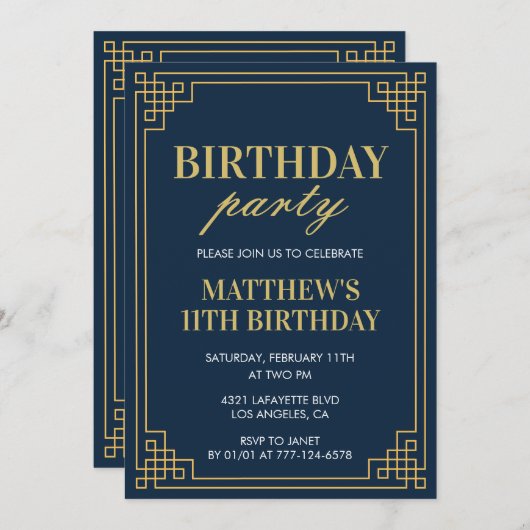 11歳の誕生日招待状誕生日パーティー少年の海軍 招待状 (正面/裏面)