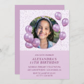 11歳の誕生日招待状風船フォトパープル 招待状 (正面/裏面)