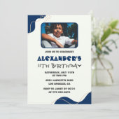 11歳の誕生日招待状Boy Navy シンプルPhoto 招待状 (スタンド正面)