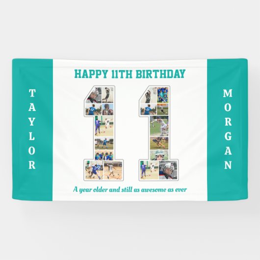 11歳の誕生日記念 数字11の写真コラージュ 横断幕 (横)
