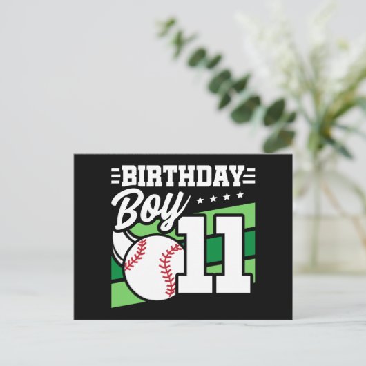 11歳の誕生日野球パーティーテーマ 男の子 ポストカード (スタンド正面)