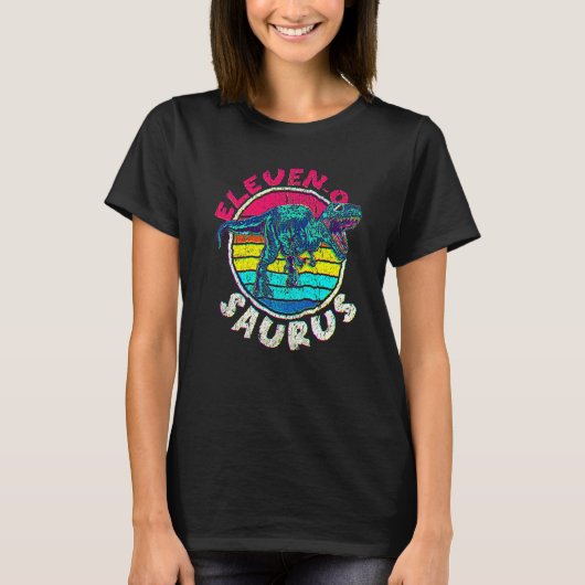11歳の誕生日 おめでとう ティラノサウルス I ファミリー Tシャツ (正面)