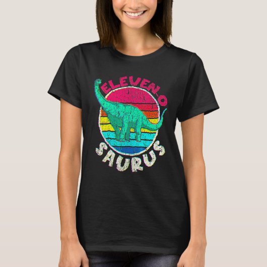 11歳の誕生日 おめでとう ブラキオサウルス 恐竜 ファミリー Tシャツ (正面)