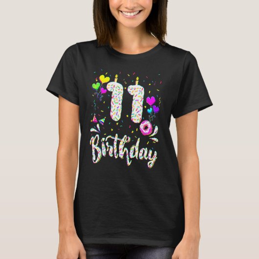 11歳の誕生日 ドーナツ女子 バースデーパーティー Tシャツ (正面)