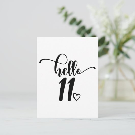 11歳の誕生日 女の子 ハローイレブン かわいい11歳 ポストカード (スタンド正面)