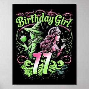 11歳の誕生日 魔女 ピンクとグリーン 11歳の子供 ポスター