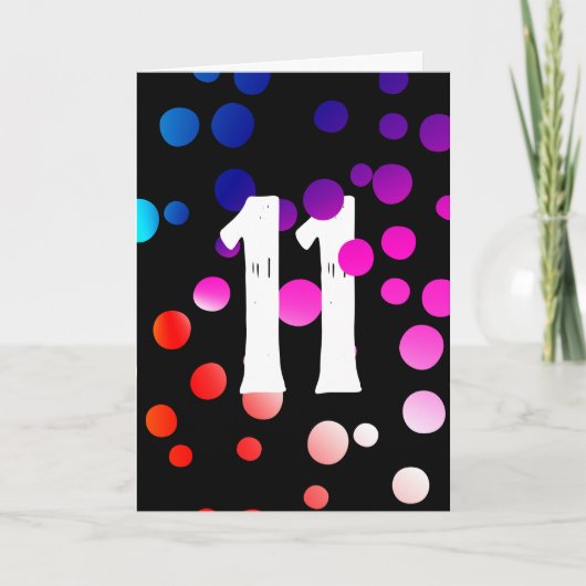 11歳の誕生日 黒地に虹色のドット カード (正面)