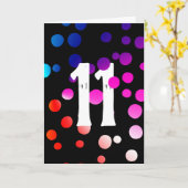 11歳の誕生日 黒地に虹色のドット カード (黄色い花)