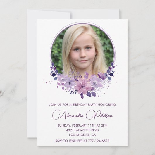 11歳エレガントの誕生日の招待状フォトフローラ保保 招待状 (正面)