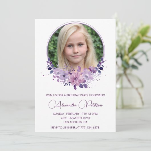 11歳エレガントの誕生日の招待状フォトフローラ保保 招待状 (スタンド正面)