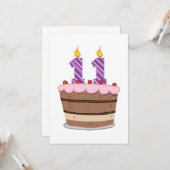 11歳オンお誕生日ケーキ カード (正面/裏面インサイチュ)