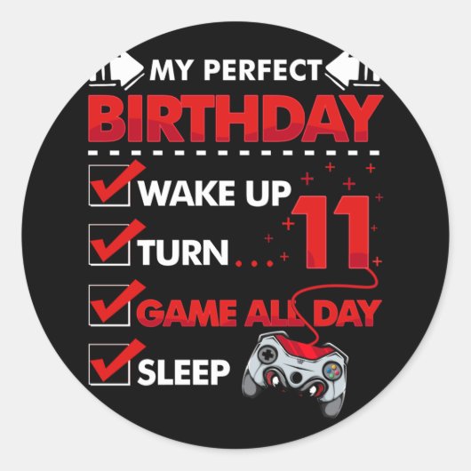 11歳ゲーマー少年11st完璧な誕生日ゲーム ラウンドシール (正面)