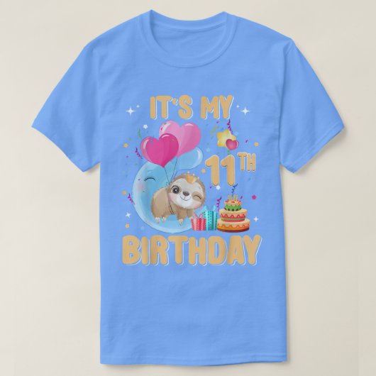 11歳スロース11誕生日女の子パーティーかわいいSl Tシャツ (デザイン正面)