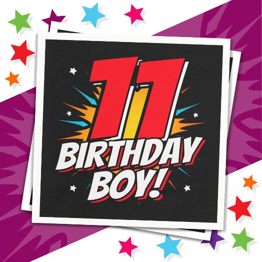 11歳スーパーヒーロー誕生日ボーイ11誕生日 スタンダードカクテルナプキン