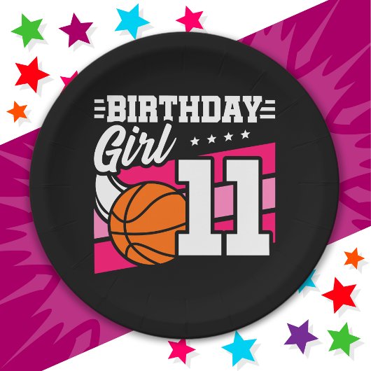 11歳バスケットボールパーティー11誕生日ガール ペーパープレート