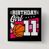 11歳バスケットボールパーティー11誕生日ガール 缶バッジ (正面)