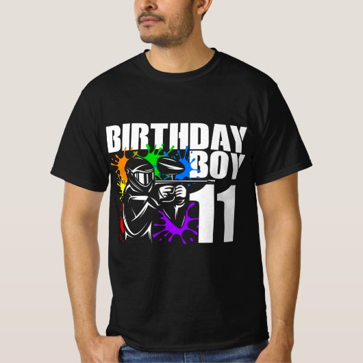 11歳ペイントボール誕生日パーティーボーイズ11thのGif Tシャツ (正面)