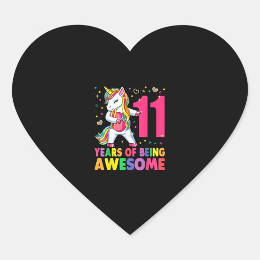 11歳ユニコーン浮き11誕生日女の子U ハートシール (正面)