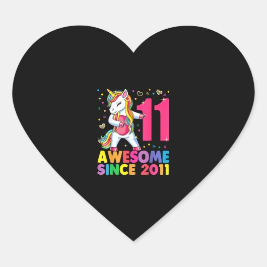 11歳ユニコーン浮き11誕生日女の子U ハートシール (正面)