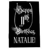 11番目の誕生日: ファンシー、スクリプエレガントト+名前をカスタムする ミディアムペーパーバッグ (正面)