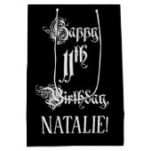 11番目の誕生日: ファンシー、スクリプエレガントト+名前をカスタムする ミディアムペーパーバッグ (裏面)