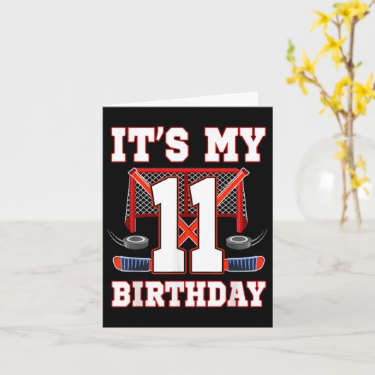 11誕生日アイスホッケープレーヤー11歳パーティー カード (黄色い花)