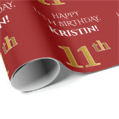 11誕生日エレガント:,赤,フェイク金ゴールド ラッピングペーパー (ロールコーナー)