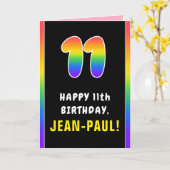 11誕生日カラフル:レインボー# 11,名前をカスタムする カード (黄色い花)