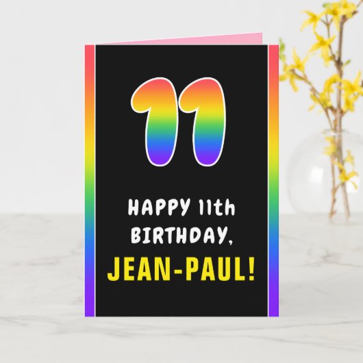 11誕生日カラフル:レインボー# 11,名前をカスタムする カード (黄色い花)