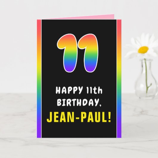 11誕生日カラフル:レインボー# 11,名前をカスタムする カード (小さな植物)